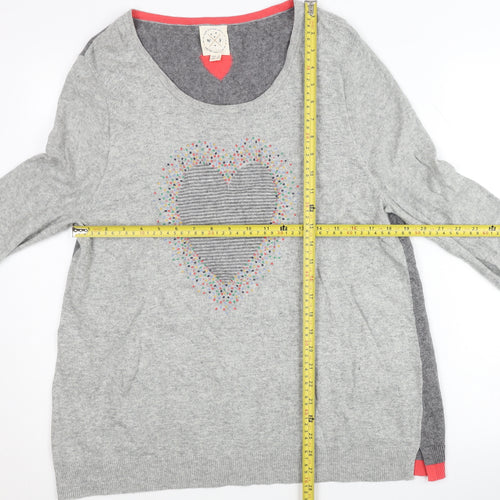White Stuff Women's Grey Heart Jumper, Size 18
