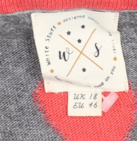 White Stuff Women's Grey Heart Jumper, Size 18