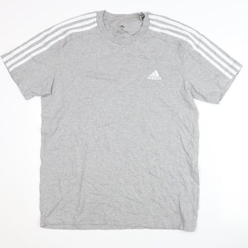 Adidas Men's Grey T-Shirt, Medium, Logo Accent