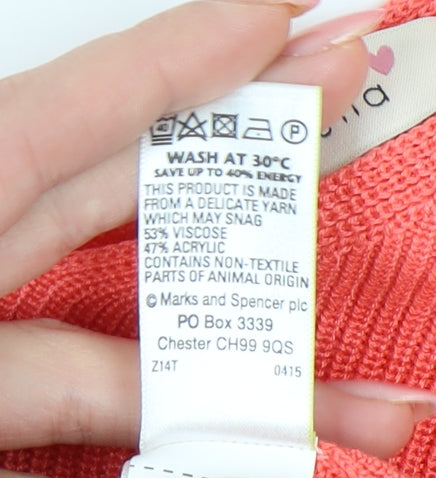 Marks and Spencer Women's Pink V-Neck Pullover, Size 12, Casual Knit