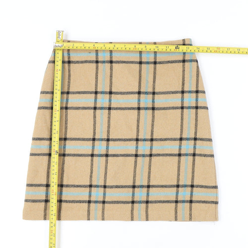 Marks and Spencer Women's Beige Check Pencil Skirt, Size 8