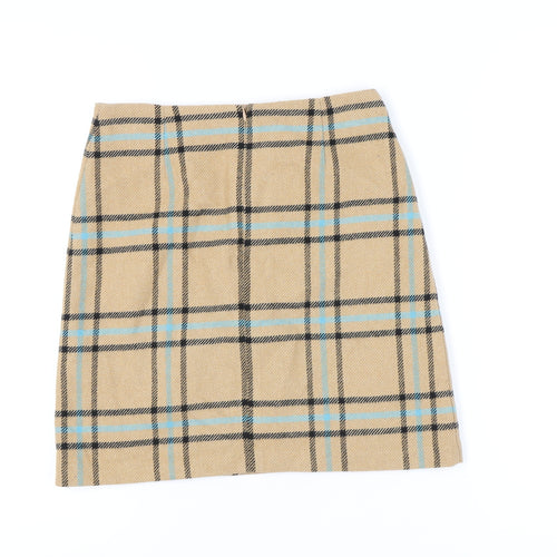 Marks and Spencer Women's Beige Check Pencil Skirt, Size 8