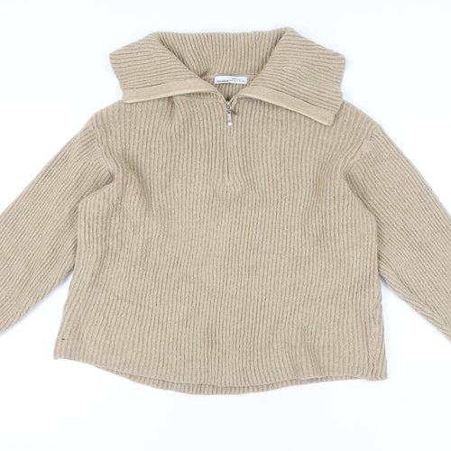Pull & Bear Women's Beige Full Zip Jumper, Size 12