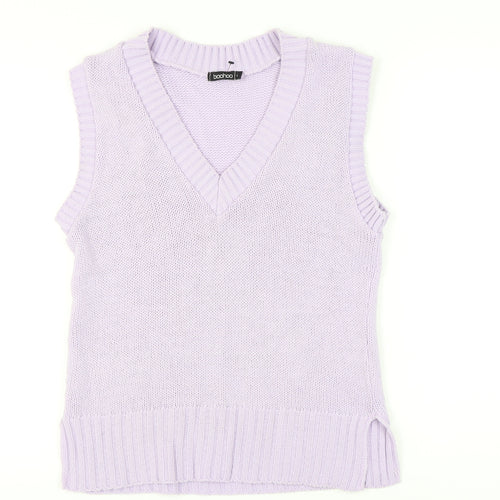 Boohoo Women's Purple Knit Vest L V-Neck Casual