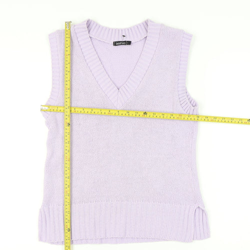 Boohoo Women's Purple Knit Vest L V-Neck Casual