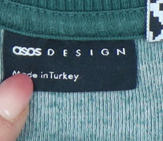 ASOS DESIGN Men's S Green Henley T-Shirt Solid