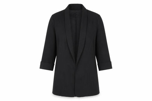 Front view of PRETTYLITTLETHING Women's Black Blazer UK 8 Mid-Length