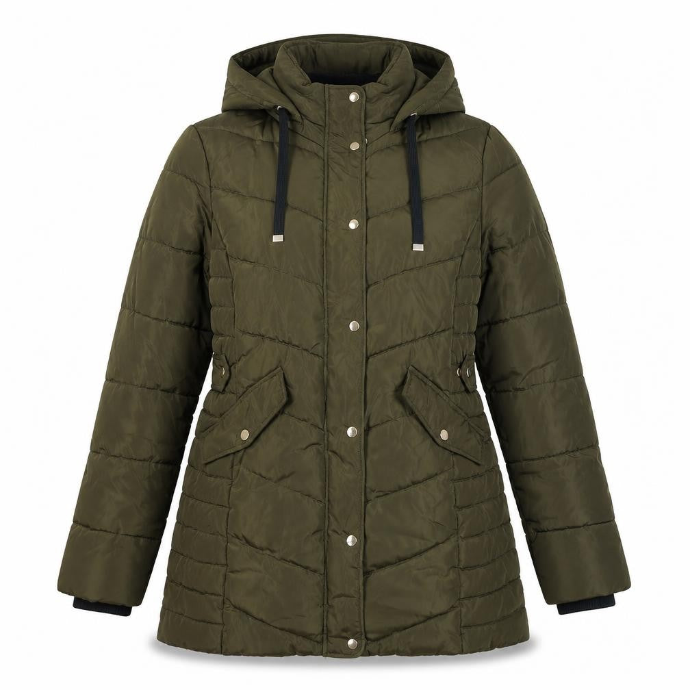 Front view of Nutmeg Women's Green Puffer Jacket, size 10