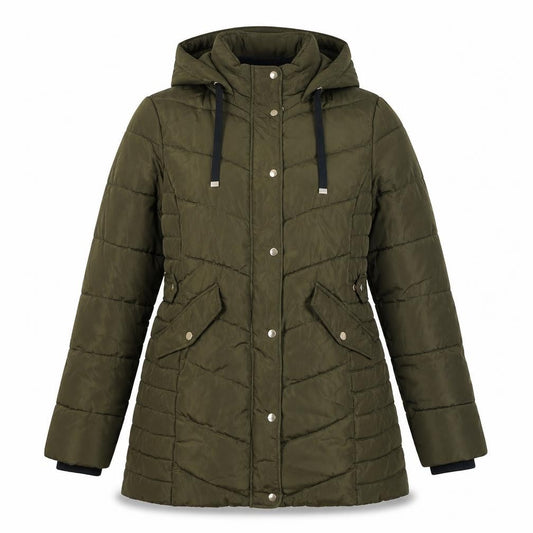 Front view of Nutmeg Women's Green Puffer Jacket, size 10