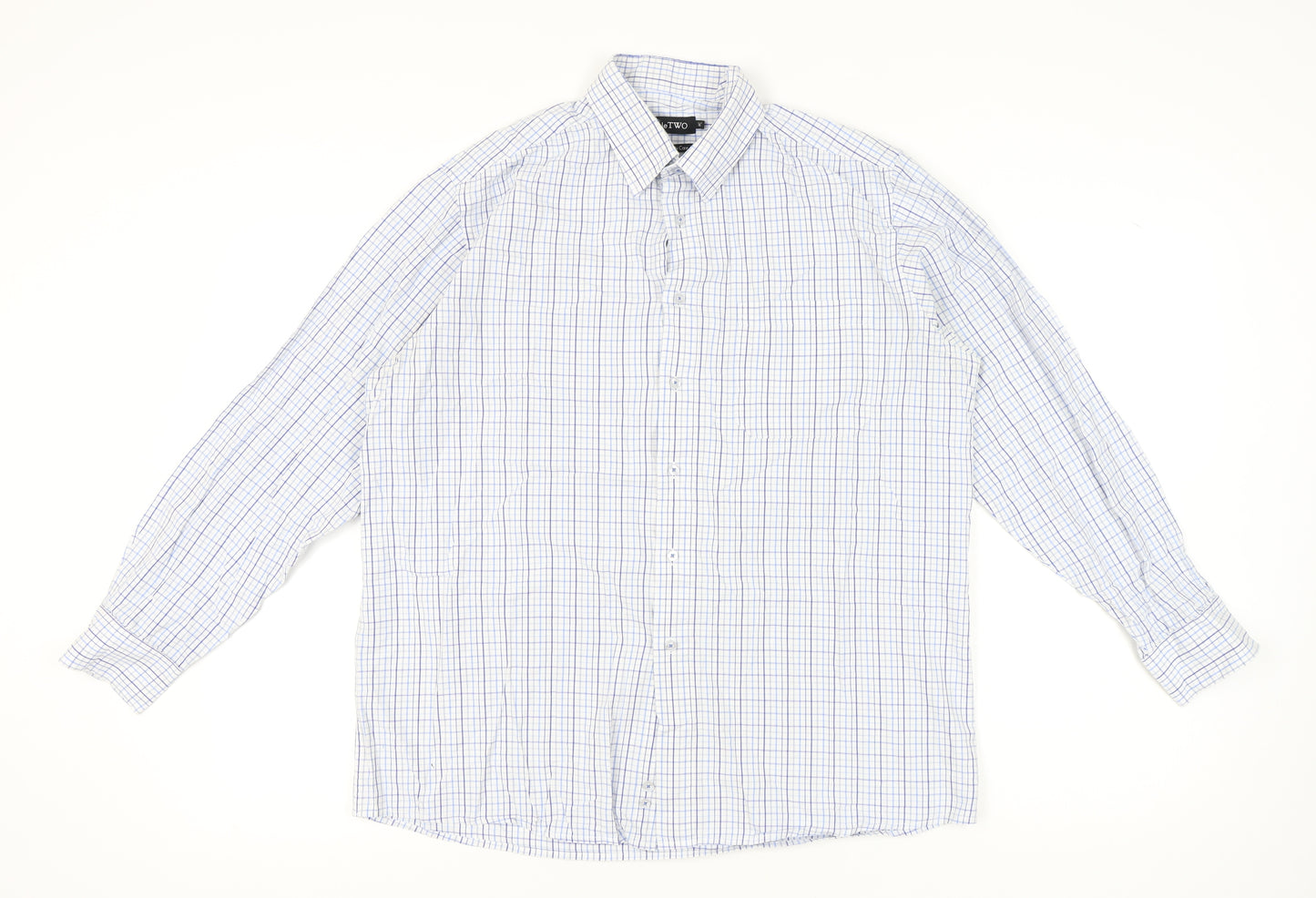 DoubleTWO Mens Blue Check Button-Up Shirt Size 16