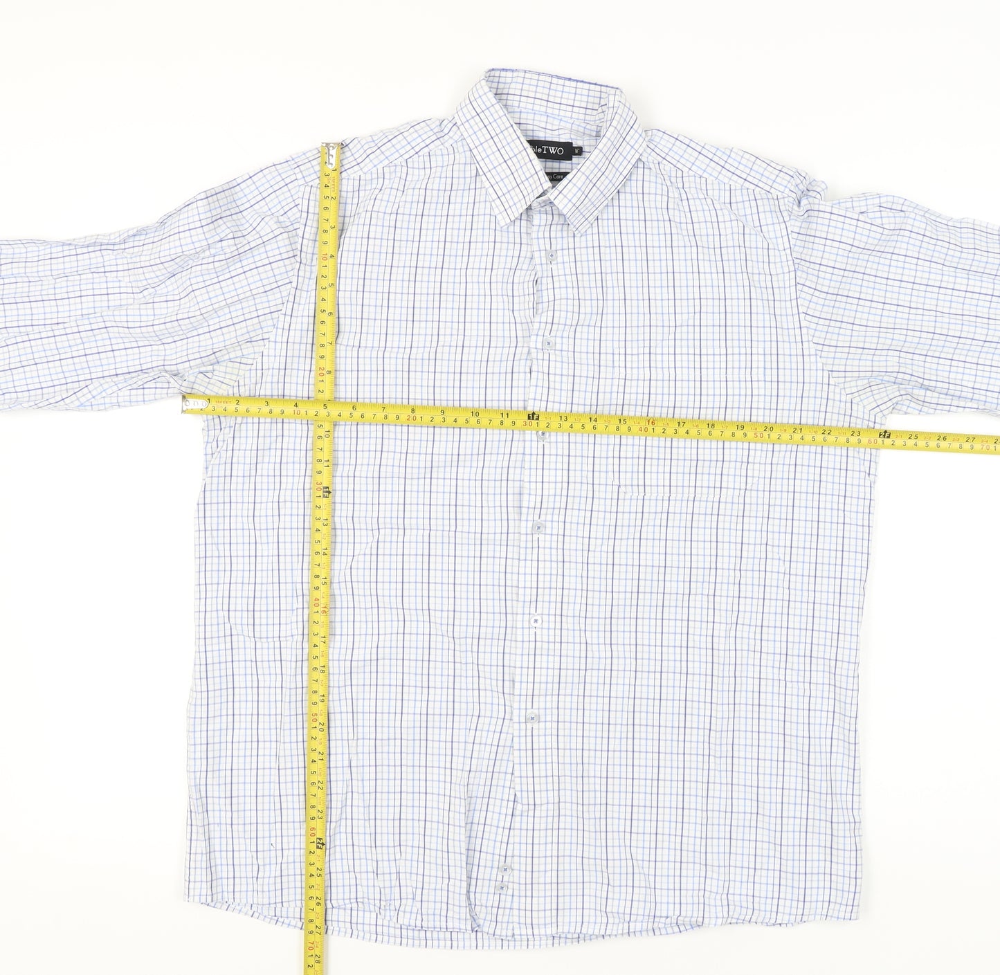 DoubleTWO Mens Blue Check Button-Up Shirt Size 16