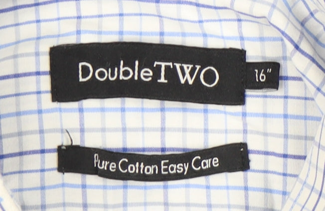 DoubleTWO Mens Blue Check Button-Up Shirt Size 16