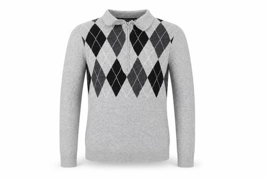 Front view of Next boys’ grey argyle jumper, size 11, years, classic style