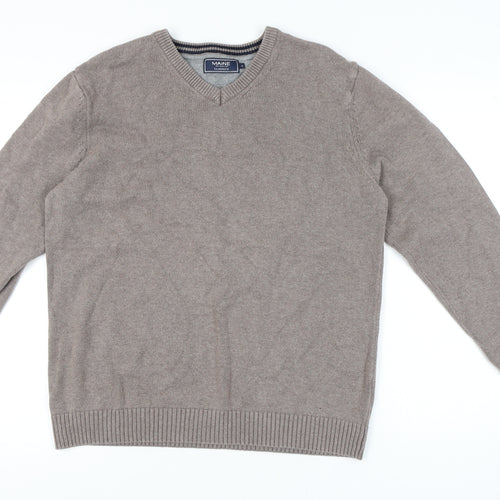Maine New England Men's Beige Medium V-Neck Pullover Jumper