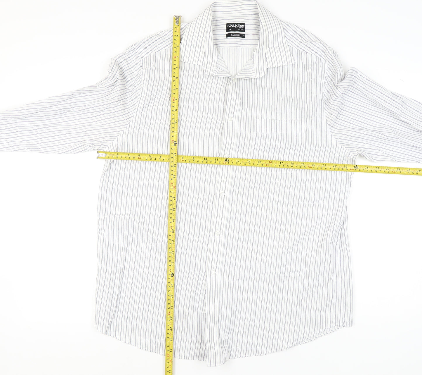 Debenhams Men's White Striped Button-Up Shirt Size 17.5