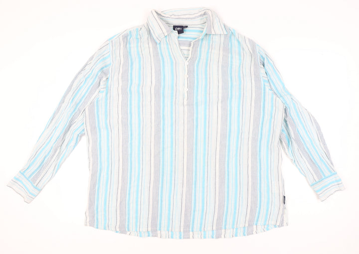 Cotton Traders Men's Blue Striped Long Sleeve Shirt 2XL