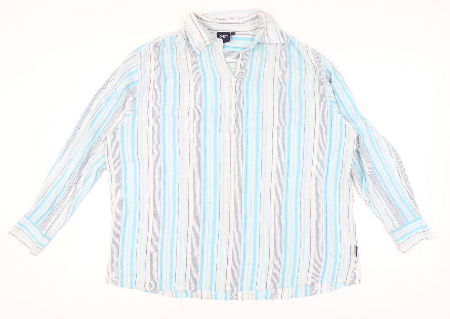 Cotton Traders Men's Blue Striped Long Sleeve Shirt 2XL