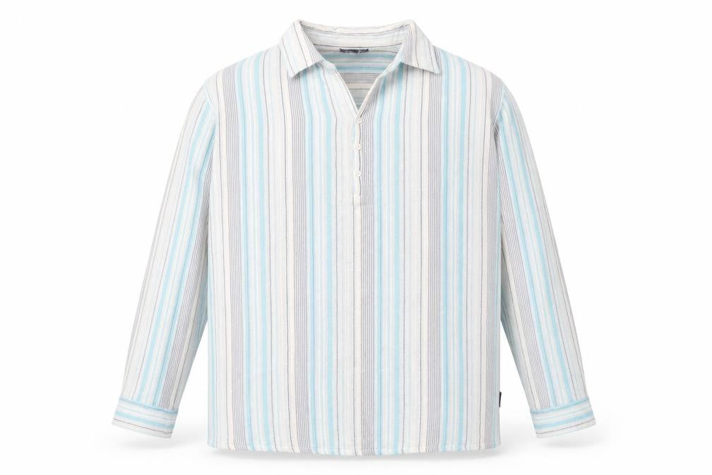 Cotton Traders Men's Blue Striped Long Sleeve Shirt 2XL