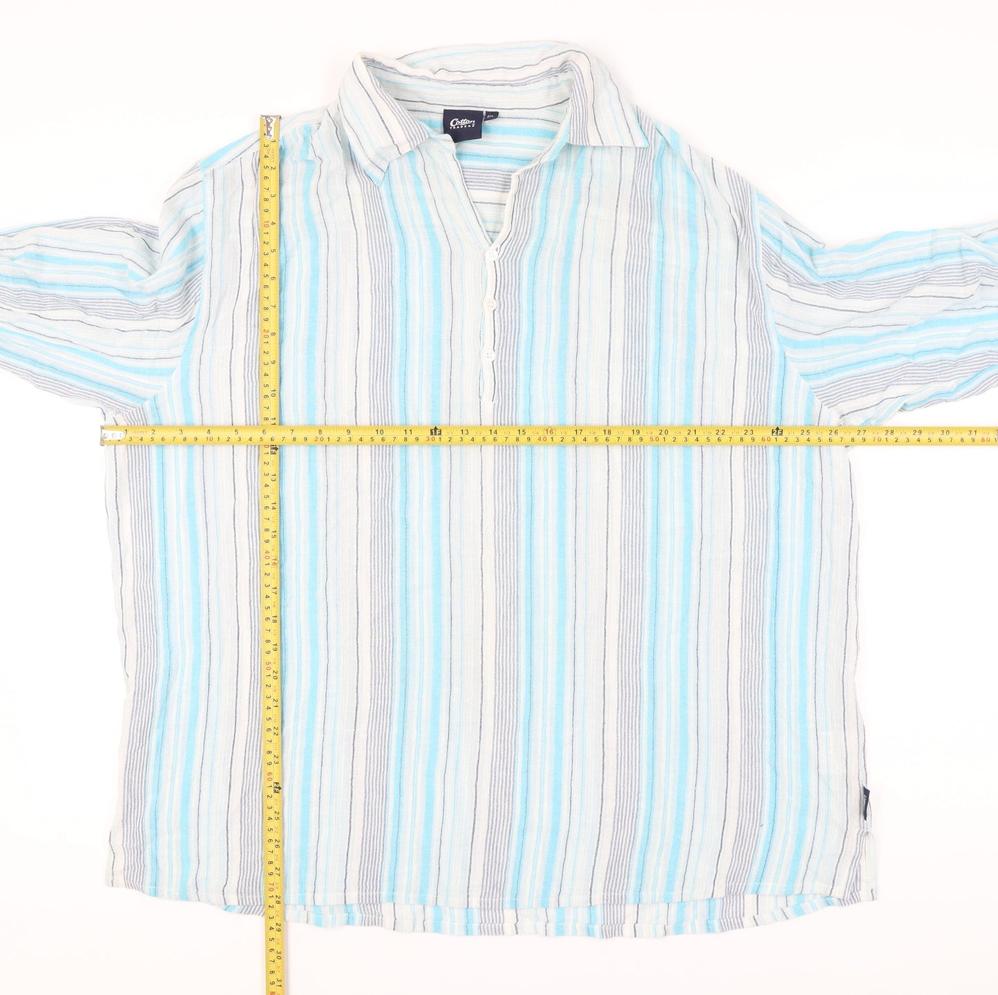 Cotton Traders Men's Blue Striped Long Sleeve Shirt 2XL
