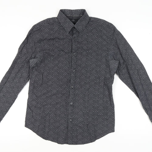 Jeff Banks Men's Black Geometric Long Sleeve Shirt M