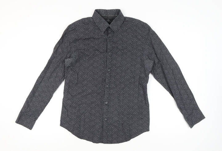 Jeff Banks Men's Black Geometric Long Sleeve Shirt M