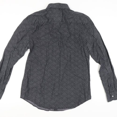 Jeff Banks Men's Black Geometric Long Sleeve Shirt M