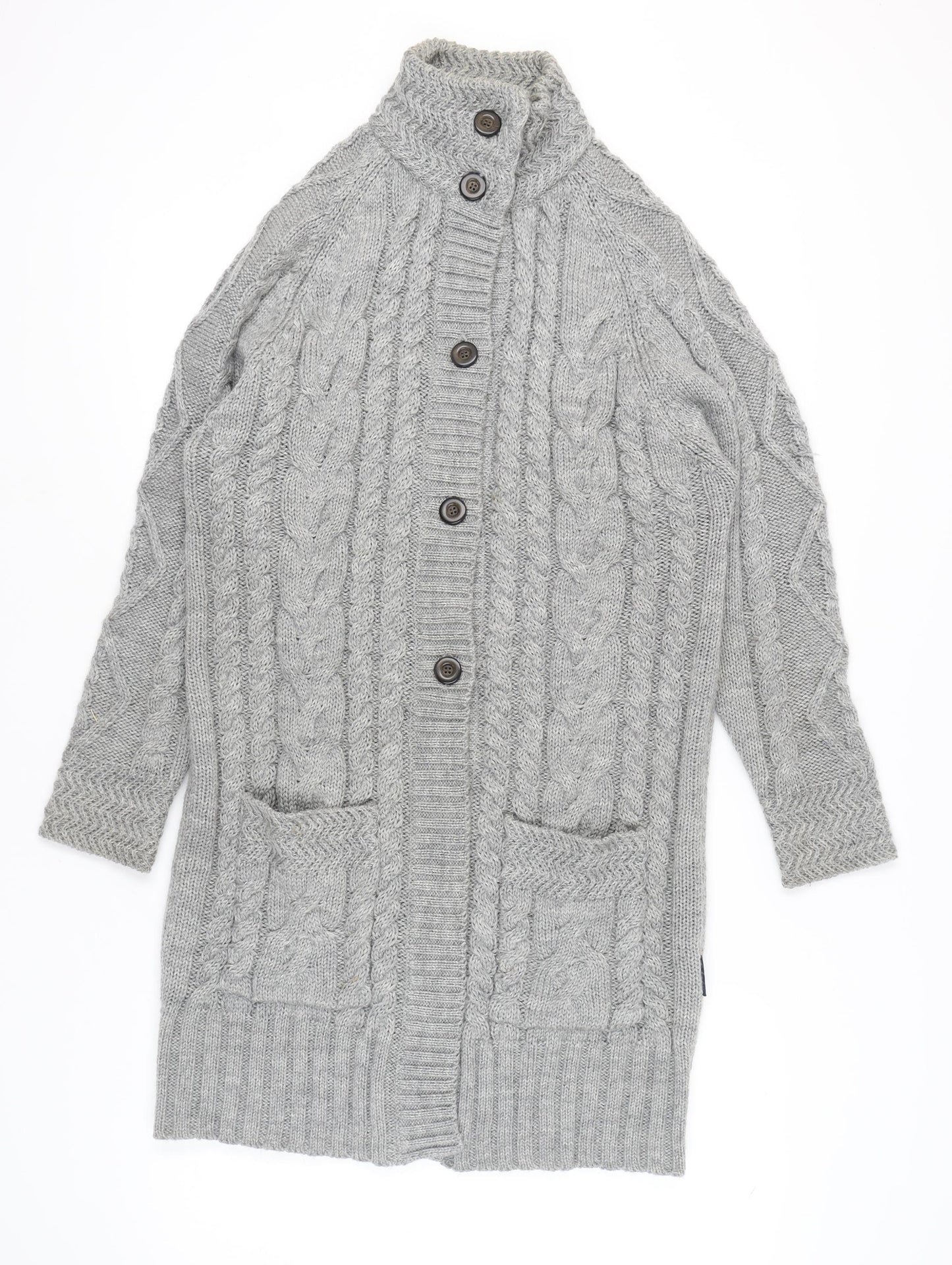 Woolovers Grey Wool Cardigan Women L Winter Comfortable