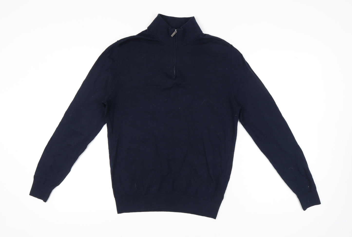 Massimo Dutti Men's Blue Wool Full Zip Jumper L