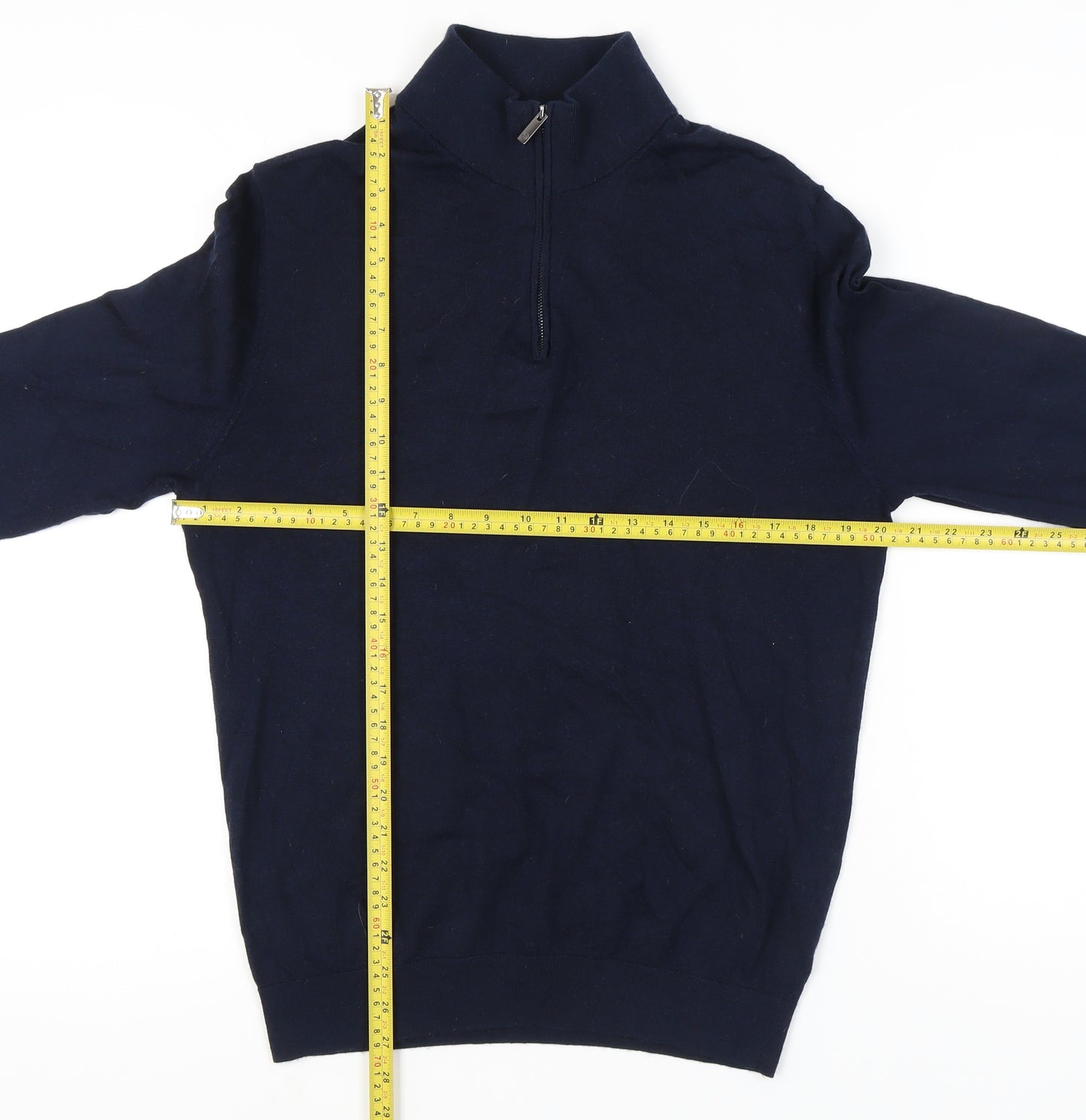 Massimo Dutti Men's Blue Wool Full Zip Jumper L