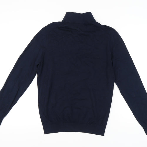 Massimo Dutti Men's Blue Wool Full Zip Jumper L