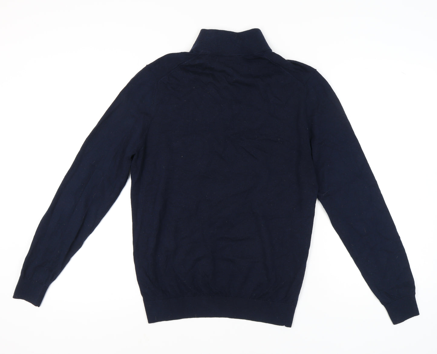 Massimo Dutti Men's Blue Wool Full Zip Jumper L