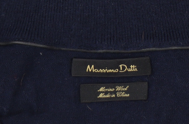 Massimo Dutti Men's Blue Wool Full Zip Jumper L