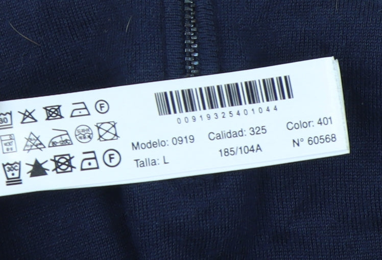 Massimo Dutti Men's Blue Wool Full Zip Jumper L