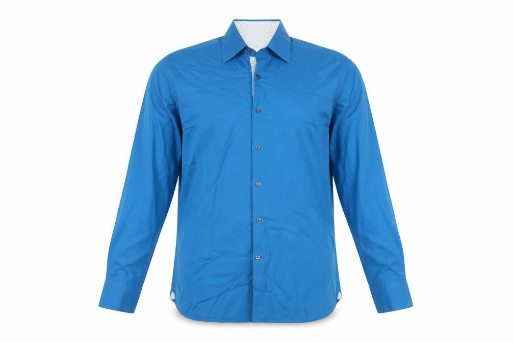 Front view of Marks & Spencer Men's Blue Long Sleeve Shirt, size 16