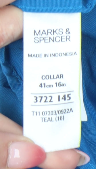 Marks and Spencer Men's Blue Long Sleeve Shirt, Size 16