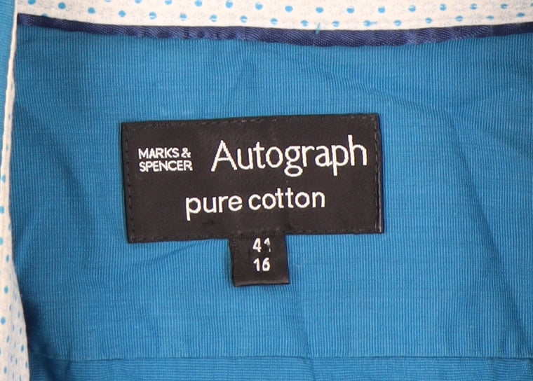 Marks and Spencer Men's Blue Long Sleeve Shirt, Size 16