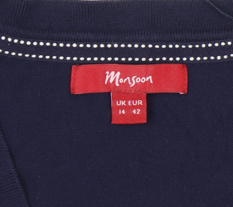 Monsoon Women's Blue Cardigan, Size 14, Cotton Blend