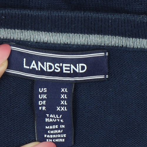 Lands' End Men's V-Neck Blue Pullover Jumper XL