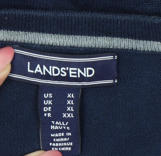 Lands' End Men's V-Neck Blue Pullover Jumper XL