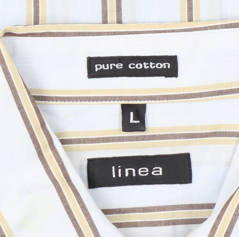 Linea Men's Multicoloured Striped Cotton Shirt L