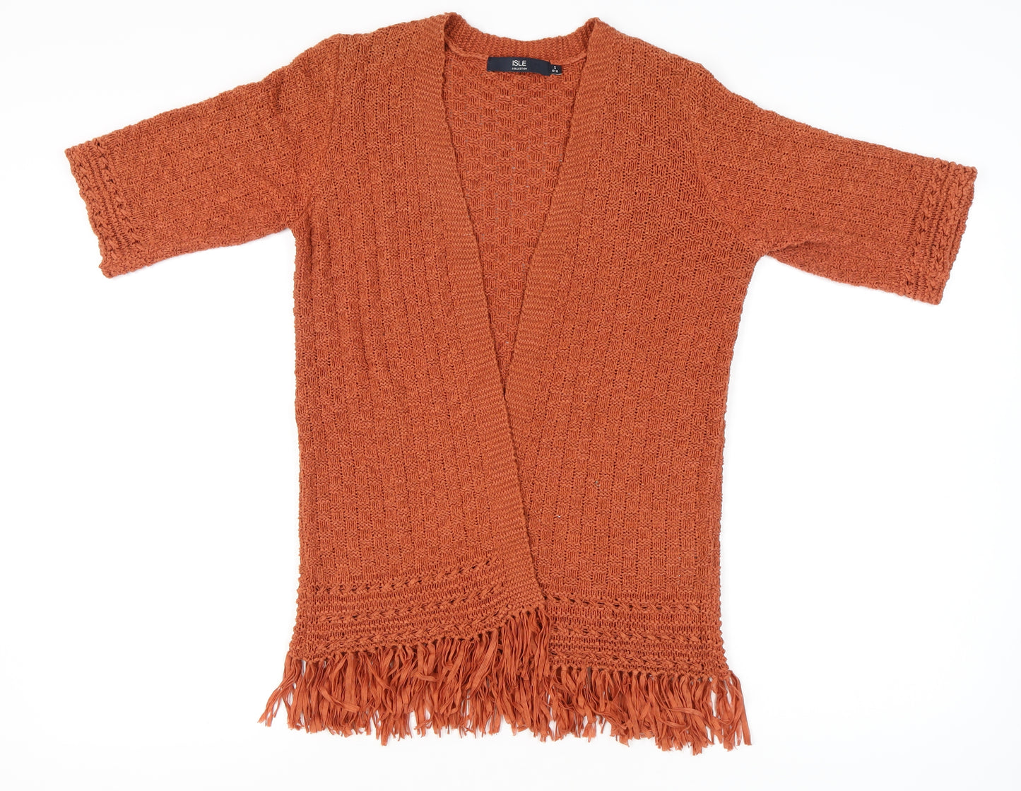 Isle Collection Women's Orange Open Front Cardigan, Size S
