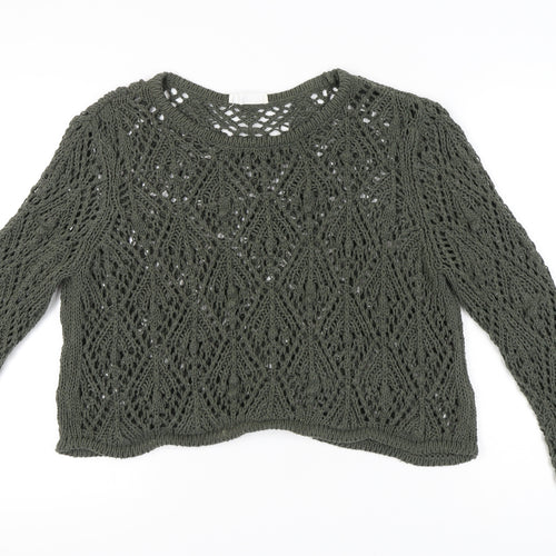 Primark Women's Green Open-Knit Pullover Jumper XL