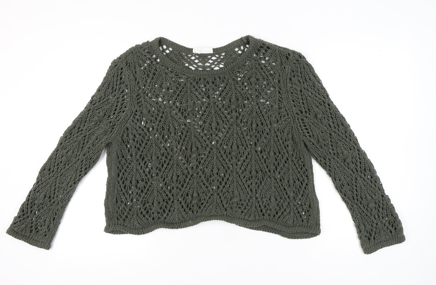 Primark Women's Green Open-Knit Pullover Jumper XL