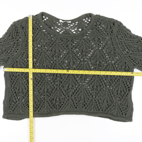 Primark Women's Green Open-Knit Pullover Jumper XL