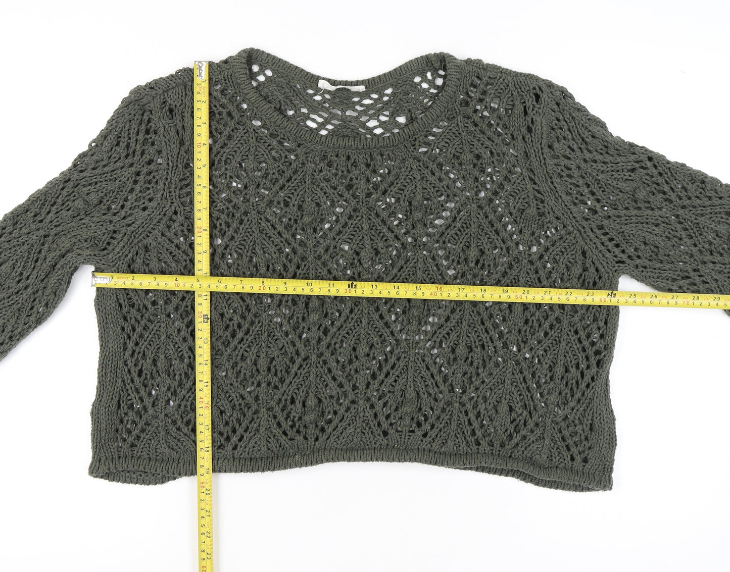 Primark Women's Green Open-Knit Pullover Jumper XL