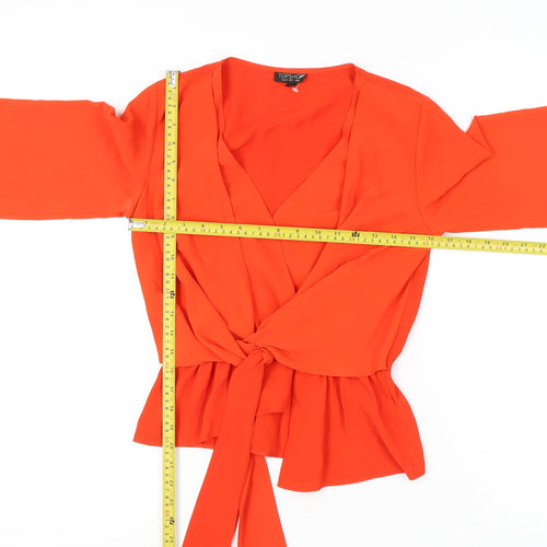 Topshop Women's Orange Wrap Blouse, Size 6, V-Neck, Bell Sleeve