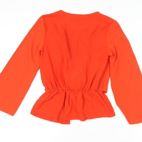 Topshop Women's Orange Wrap Blouse, Size 6, V-Neck, Bell Sleeve
