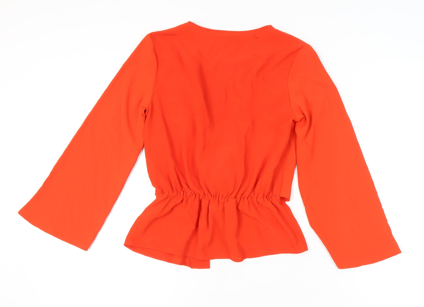 Topshop Women's Orange Wrap Blouse, Size 6, V-Neck, Bell Sleeve