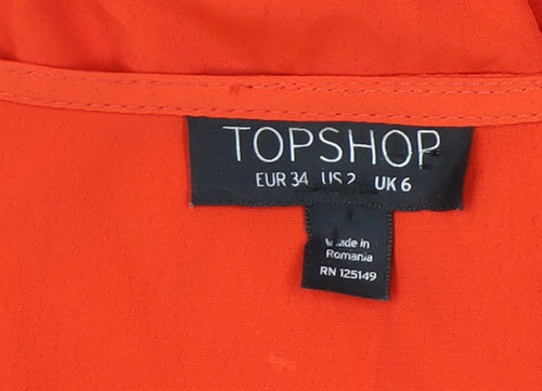 Topshop Women's Orange Wrap Blouse, Size 6, V-Neck, Bell Sleeve