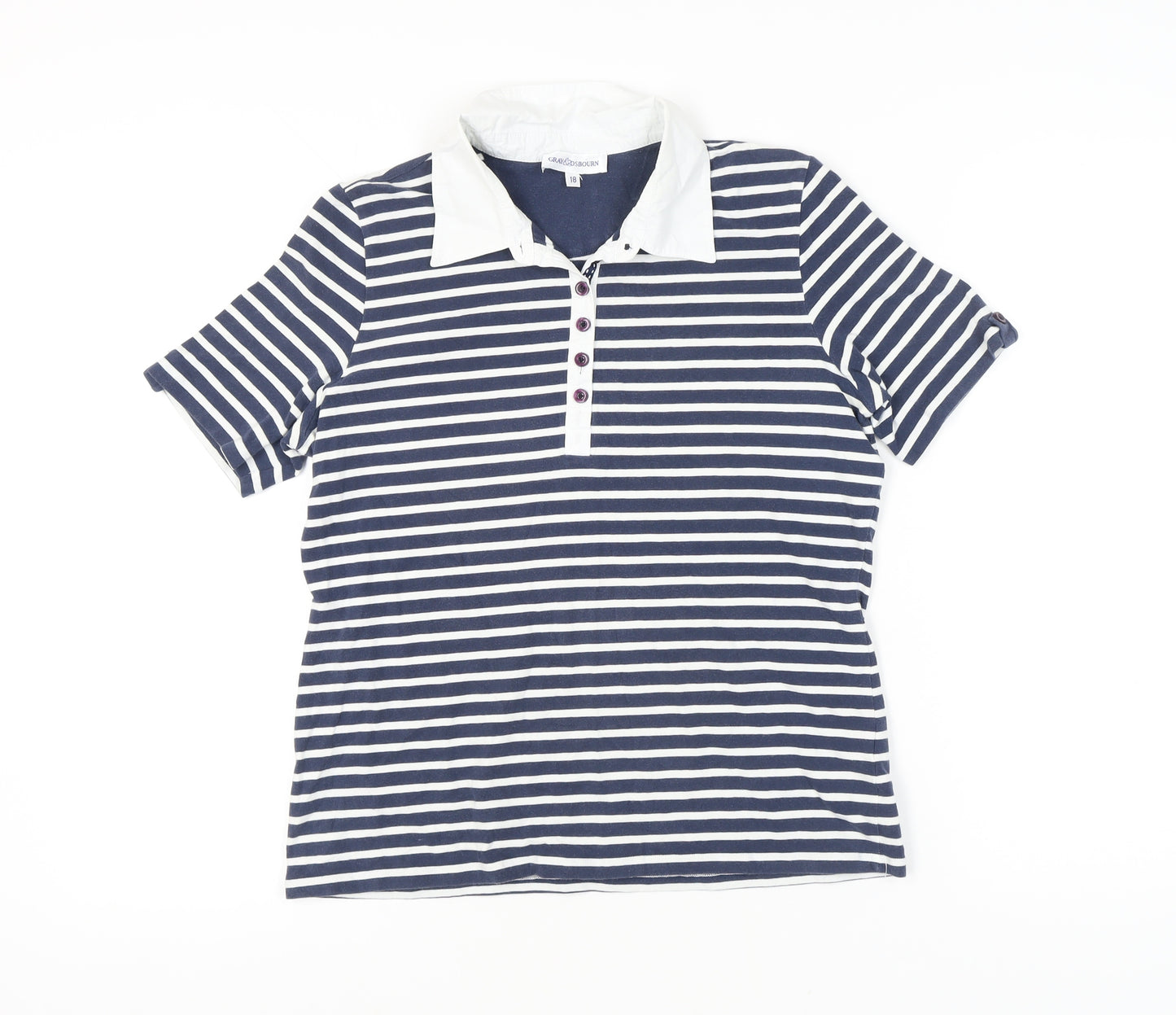 Gray & Osbourn Women's Blue Striped Polo Shirt, Size 18